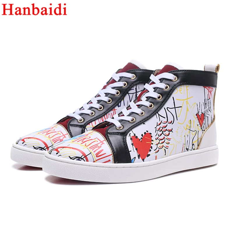 Hanbaidi Women Causal Shoes Fashion Printed High Top Lace Up Flats Runway Outdoor Party Dress Shoes Women Laofers Shoes Women 42