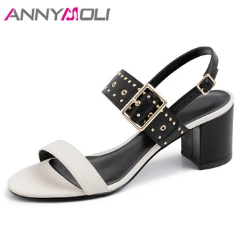 ANNYMOLI Summer Shoes Women Sandals Cow Leather Rivet Square High Heel Shoes Metal Decoration Buckle Fashion Sandals White 40
ANNYMOLI Summer Shoes Women Sandals Cow Leather Rivet Square High Heel Shoes Metal Decoration Buckle Fashion Sandals White 40