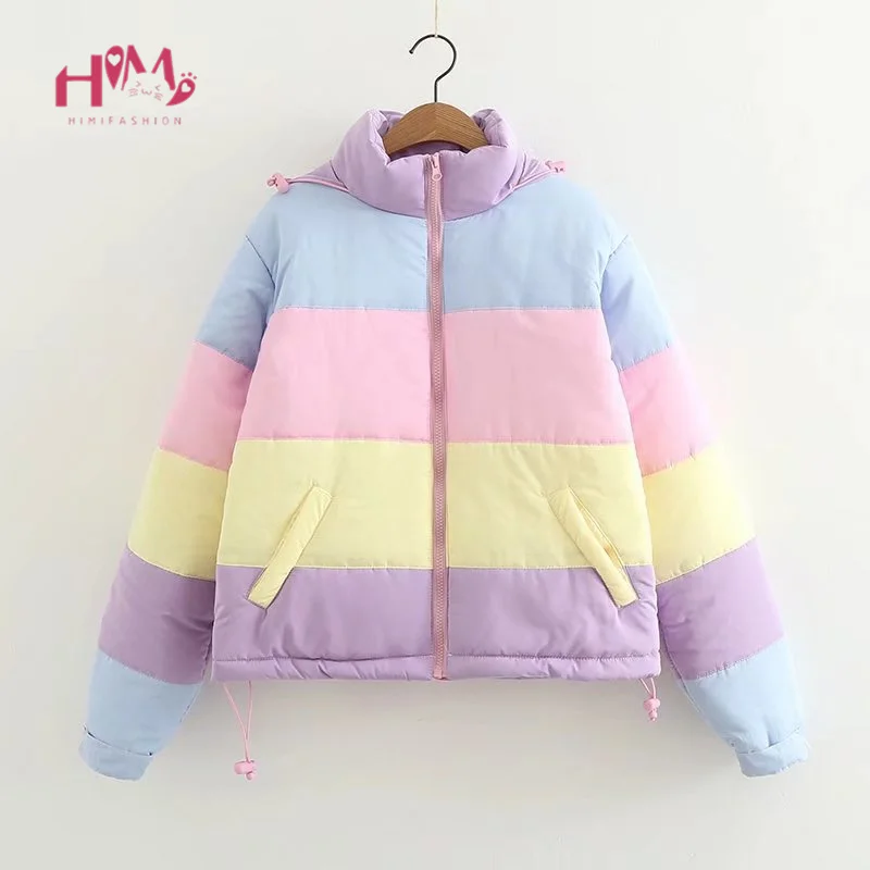 Korean Cute Short Jackets Women 2018 Harajuku Rainbow Striped Hooded Thicken Cotton Warm Coats Winter Teen Girl Kawaii Overcoat
Korean Cute Short Jackets Women 2018 Harajuku Rainbow Striped Hooded Thicken Cotton Warm Coats Winter Teen Girl Kawaii Overcoat