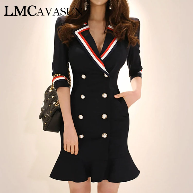 LMCAVASUN Woman Blazer Formal Dress For Work Summer Double-breasted Ruffles Three Quarter Sleeve Navy Blue Pencil Dresses
LMCAVASUN Woman Blazer Formal Dress For Work Summer Double-breasted Ruffles Three Quarter Sleeve Navy Blue Pencil Dresses