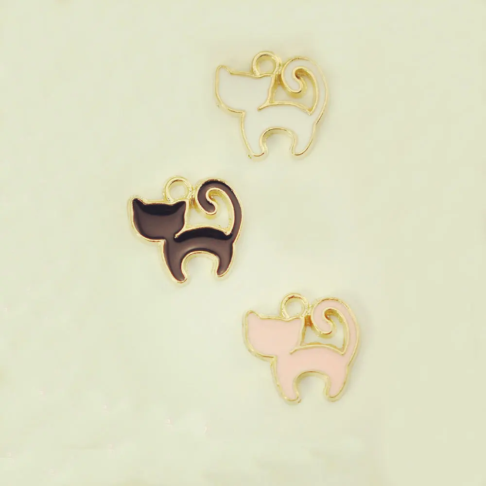 5 x Enamel /& Tibetan Silver with Rhinestone BLACK CAT 19mm Charms Pendants Beads