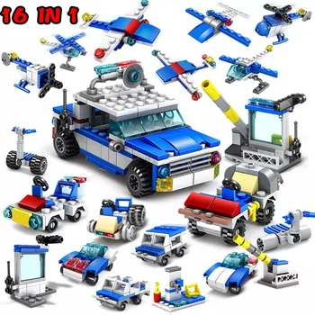 16 IN 1 305pcs City Construct Cop Trucks Cars Helicopter Building Blocks Compatible Police Figures Toys For children Boys
16 IN 1 305pcs City Construct Cop Trucks Cars Helicopter Building Blocks Compatible Police Figures Toys For children Boys