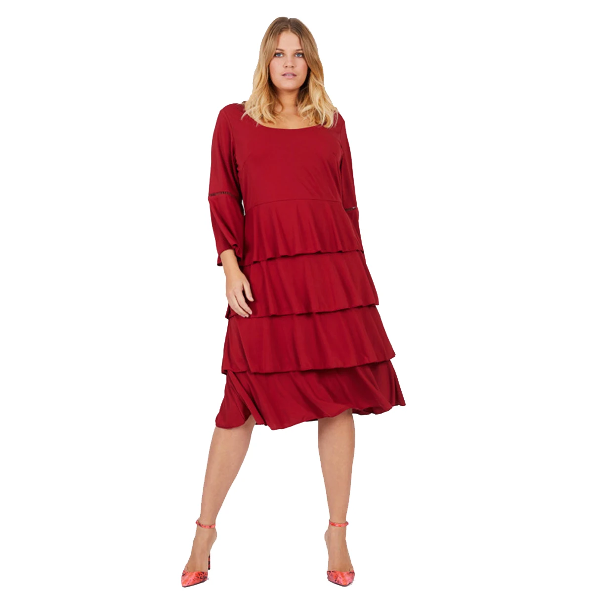 

Plus Size Bud Wrist Flare Sleeve Knee Length Empire Dress Women Autumn New Arrival O Neck Dress from 4XL to 7XL