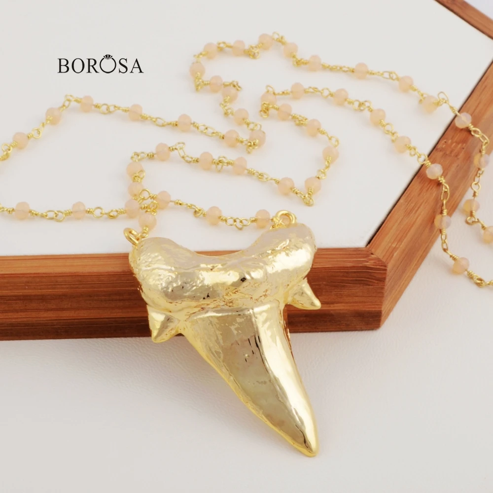 BOROSA Fashion Shark Teeth Brown Resin Connector with 30inch Gold Chain Beads Necklace Handmade Jewelry
BOROSA Fashion Shark Teeth Brown Resin Connector with 30inch Gold Chain Beads Necklace Handmade Jewelry