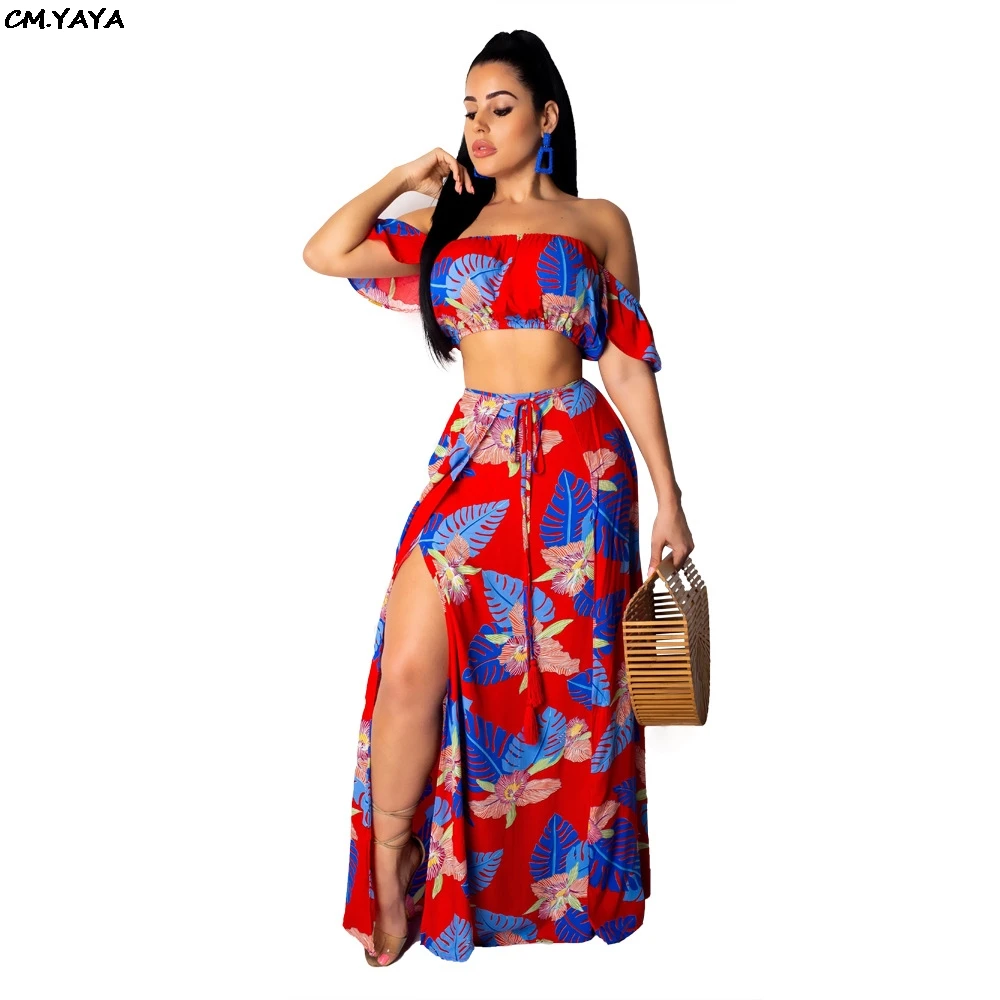 2019 women beach leaf print off shoulder slash neck bohemian top high side split maxi skirts suit 2pcs set tracksuit dress X9118
2019 women beach leaf print off shoulder slash neck bohemian top high side split maxi skirts suit 2pcs set tracksuit dress X9118