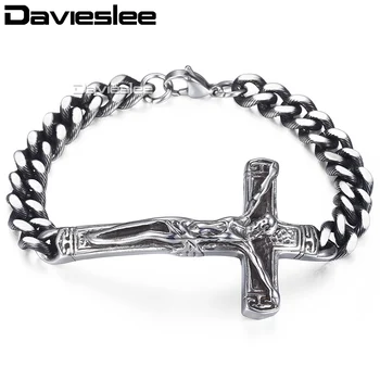 Davieslee Crucifix Cross Bracelet For Men Jesus Pieces Gunmetal Cuban Link Chain Stainless Steel Bracelets Male Jewelry LKB630
Davieslee Crucifix Cross Bracelet For Men Jesus Pieces Gunmetal Cuban Link Chain Stainless Steel Bracelets Male Jewelry LKB630