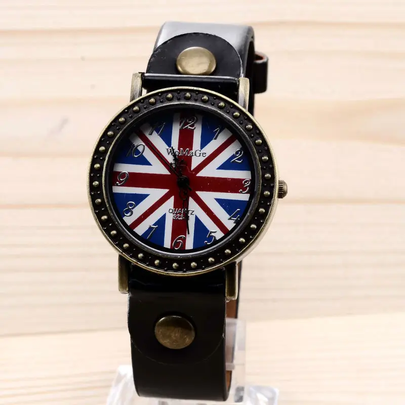 Фото Часы наручные женские с британским флагом модные кожаным ремешком | Наручные