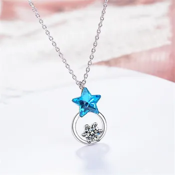 Korean Style Beautiful Blue Star 925 Sterling Silver Jewelry Flash Crystal Round Five-pointed Women Pendant Necklaces H420
Korean Style Beautiful Blue Star 925 Sterling Silver Jewelry Flash Crystal Round Five-pointed Women Pendant Necklaces H420