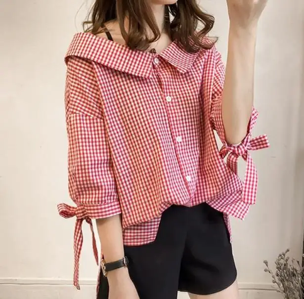 2018 Fashion Peter Pan Collar Loose Plaid Blouse Bow Three Quarter Sleeve Blouse Women Spring and Autumn Casual Shirt JR131
2018 Fashion Peter Pan Collar Loose Plaid Blouse Bow Three Quarter Sleeve Blouse Women Spring and Autumn Casual Shirt JR131