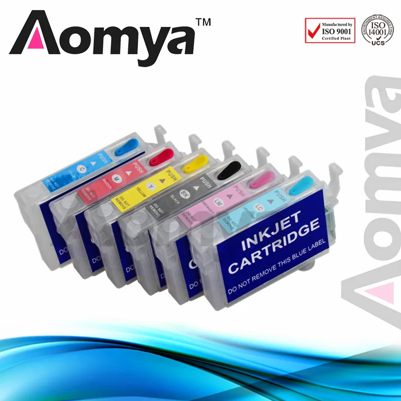 

6pc Aomya 82N T0821 Refillable Ink Cartridge Compatible For Epson Stylus Photo R270 R290 R390 RX590 RX690 TX700W TX800FW T50 T59