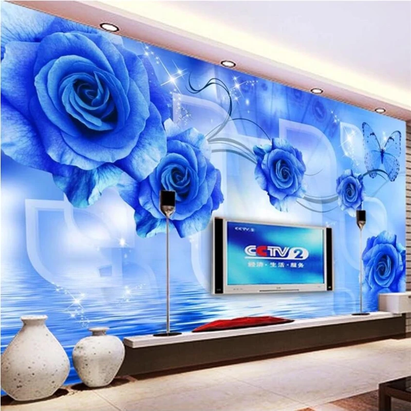 

wellyu Custom wallpaper papel de parede 3d Blue enchantress rose reflection 3D TV background wall papel mural behang
