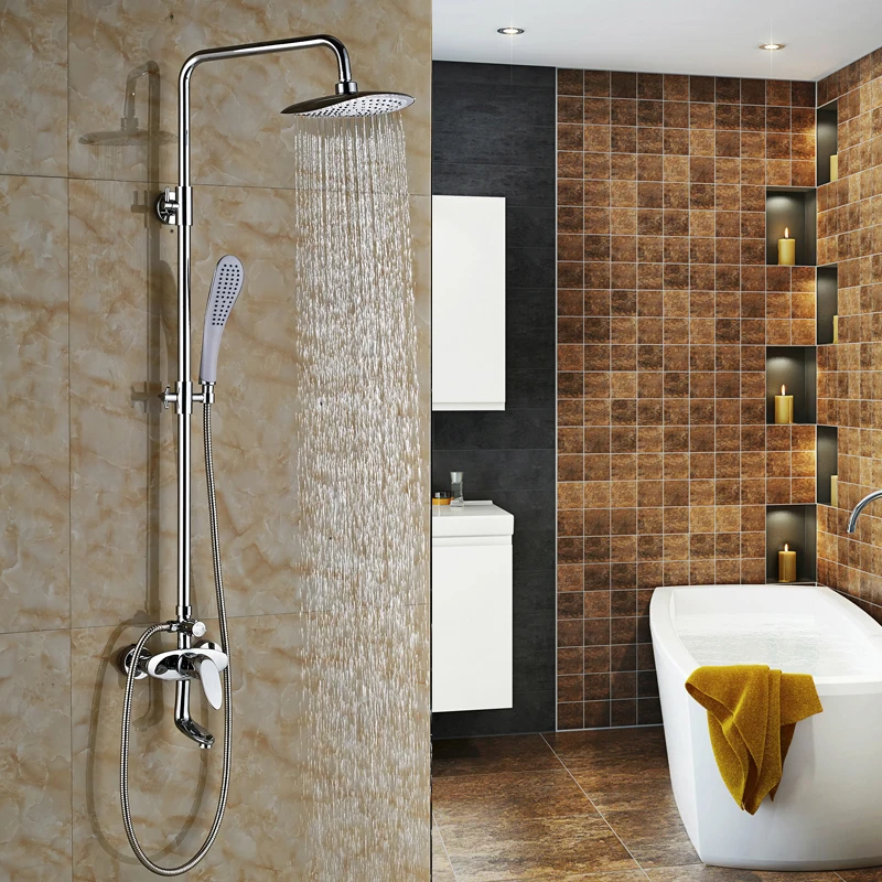 Polished Chrome Bathroom Water Taps with Adjustable Slide Bar 8" ABS Shower Head 
Polished Chrome Bathroom Water Taps with Adjustable Slide Bar 8" ABS Shower Head