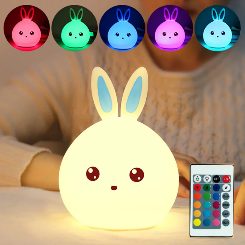Touch Sensor Colorful Rabbit LED Night Light Remote Control USB Cartoon Silicone Bunny Bedside Lamp for Children Kids Baby Gift
Touch Sensor Colorful Rabbit LED Night Light Remote Control USB Cartoon Silicone Bunny Bedside Lamp for Children Kids Baby Gift