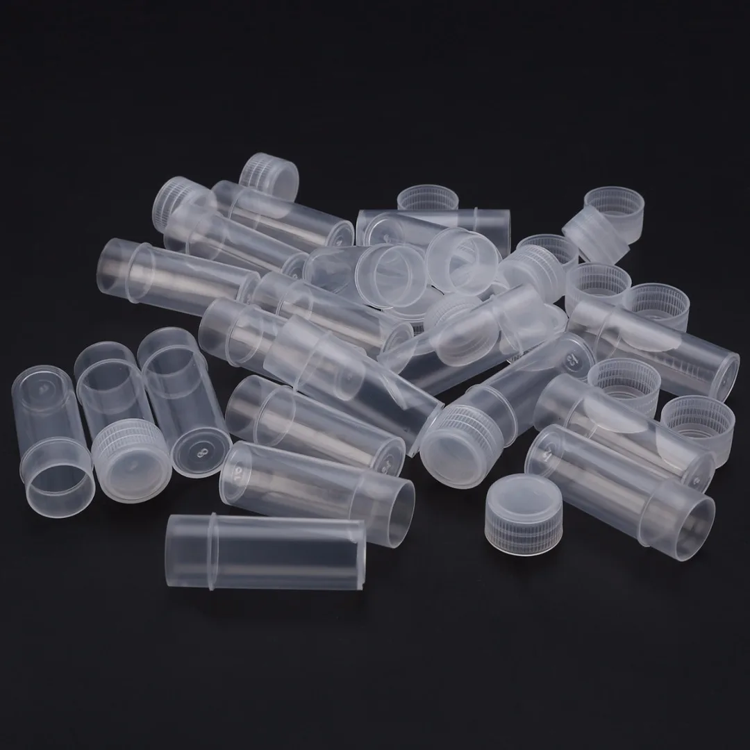 5/20/50pcs 5ml Plastic Sample Bottle Test Tube Mini Bottles Vials Storage Containers Translucent 14x40mm