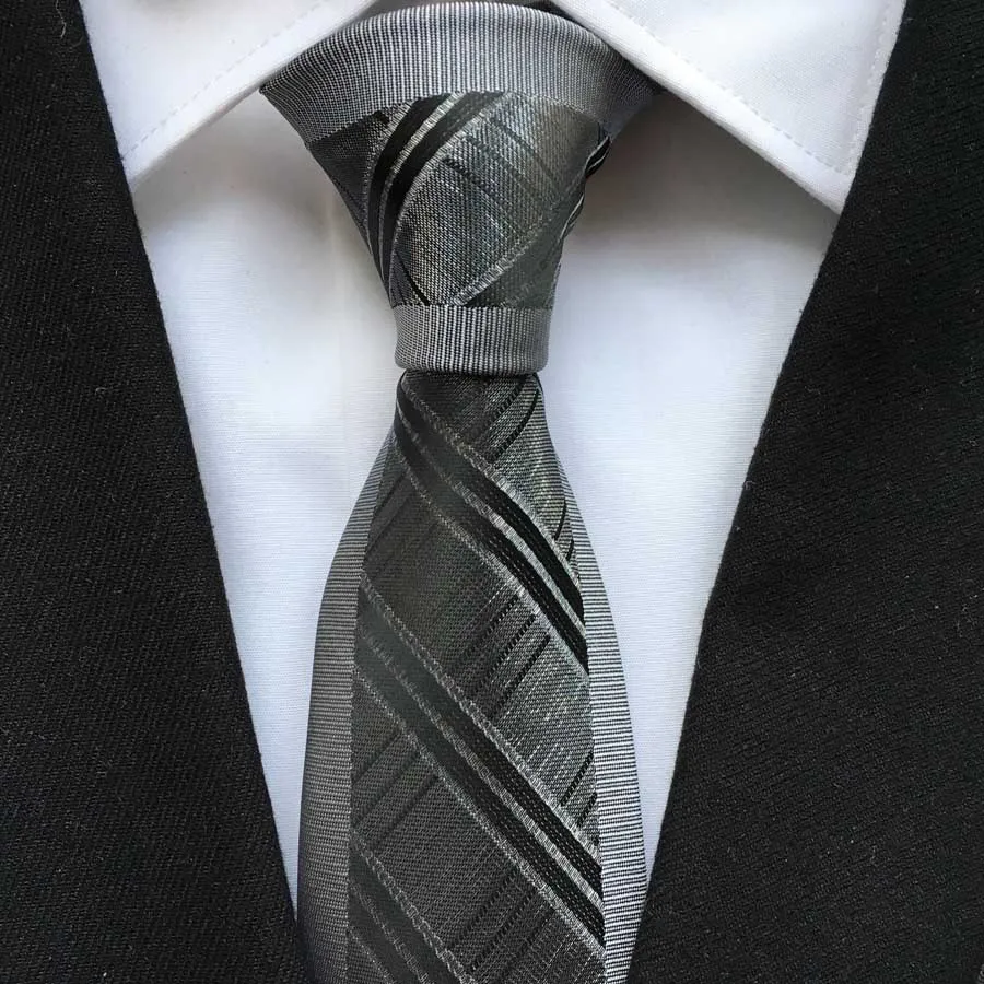 

NEW Designers Slim Slender Tie Mens Luxury Necktie Gray Border with Diagonal Stripes