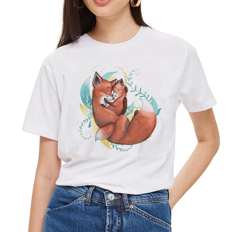 Fox Mom and Baby Print Women T Shirt Mother'love Kawaii Aesthetic White Tee Shirt Femme Short Sleeve Harajuku Tshirt Streetwear
Fox Mom and Baby Print Women T Shirt Mother'love Kawaii Aesthetic White Tee Shirt Femme Short Sleeve Harajuku Tshirt Streetwear