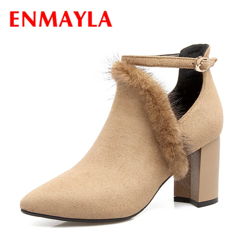 ENMAYLA Autumn Womens Strappy High Heels OL Shoes Woman Pointed Toe Shallow Flock Ankle Boots for Women Fur Boots
ENMAYLA Autumn Womens Strappy High Heels OL Shoes Woman Pointed Toe Shallow Flock Ankle Boots for Women Fur Boots