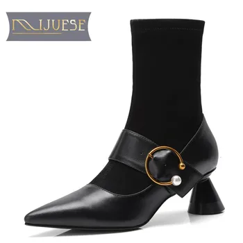 MLJUESE 2018 women boots cow leather stretch fabric black color buckle strap high heels autumn spring women socks boots
MLJUESE 2018 women boots cow leather stretch fabric black color buckle strap high heels autumn spring women socks boots