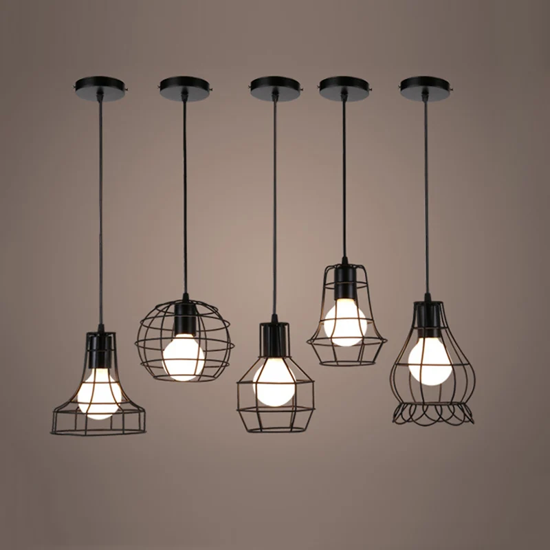 Vintage Black Metal Pendant Light Industrial Hanging Loft Pendant Lamp Retro Suspension Indoor Pendant Lights Bar Restaurant Dining Room (2)