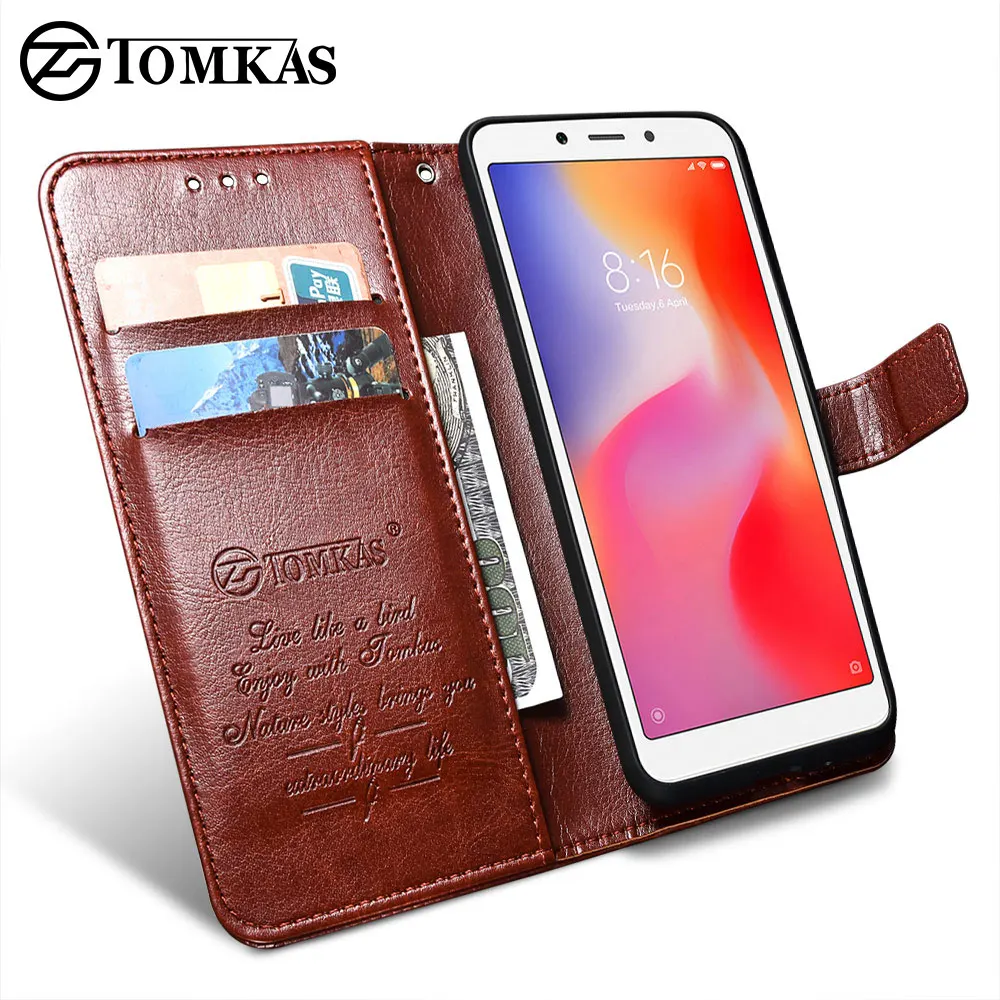 TOMKAS Flip Case for Xiaomi Redmi 6A 6 360 Protective Wallet Cover Luxury Leather + Silicon |