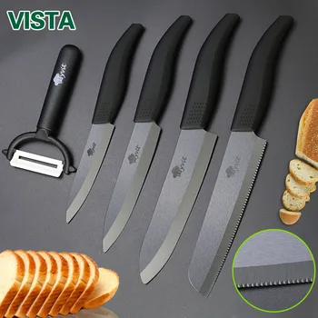 

Kitchen knife Ceramic Knives Cooking set 4"paring 5"slicing 6"chef+6"Serrated Bread Knife Peeler Zirconia Black Blade knife