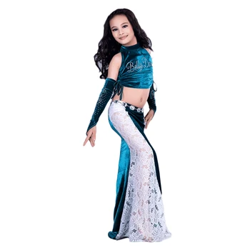 Turtleneck Lace velvet patchwork sexy Belly dance Long Skirt 4pcs set for little girl/children, costume performance wear RT191 
Turtleneck Lace velvet patchwork sexy Belly dance Long Skirt 4pcs set for little girl/children, costume performance wear RT191