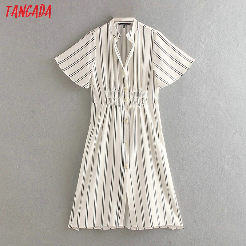 Tangads women retro striped shirt dress elastic waist flare short sleeve side split female casual midi dresses vestidos CE164
Tangads women retro striped shirt dress elastic waist flare short sleeve side split female casual midi dresses vestidos CE164