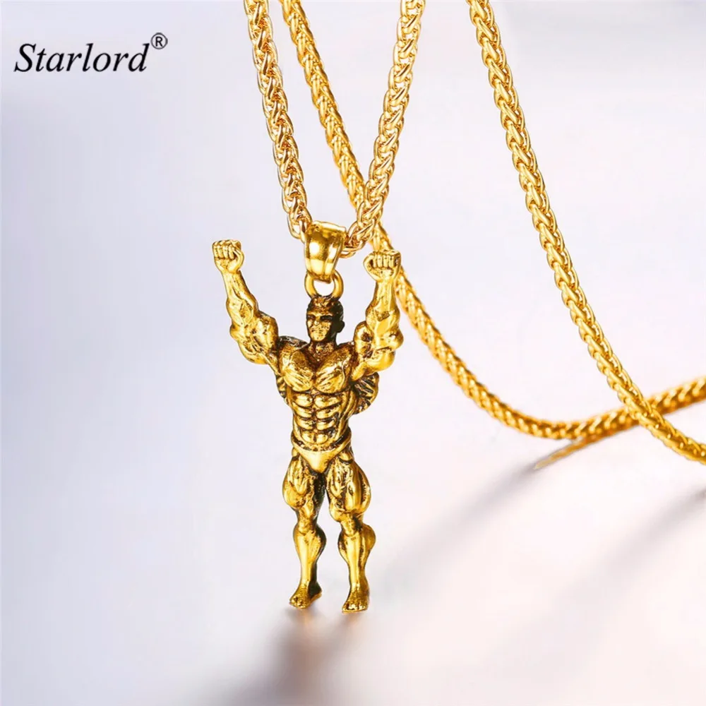 Starlord Muscle Man Pendant Necklace Stainless Steel/Gold/Black Weight Lifter/Bodybuilder Fitness Charm Necklace For Men GP2838
Starlord Muscle Man Pendant Necklace Stainless Steel/Gold/Black Weight Lifter/Bodybuilder Fitness Charm Necklace For Men GP2838