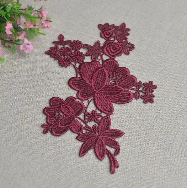 10 PCS 15*8.5cm Burgundy Color Embroidery Floral Lace Patch Handmade Craft Lace Applique Fabric 
10 PCS 15*8.5cm Burgundy Color Embroidery Floral Lace Patch Handmade Craft Lace Applique Fabric