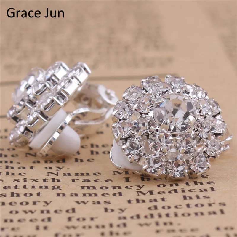 グレースジュン(tm) 2017新しい到着ダブルラウンドラインストーンクリップオンイヤリングなしピアス女性用パーティーチャームファインジュエリー宝石類 グレースジュン(tm) 2017新しい到着ダブルラウンドラインストーンクリップオンイヤリングなしピアス女性用パーティーチャームファインジュエリー宝石類