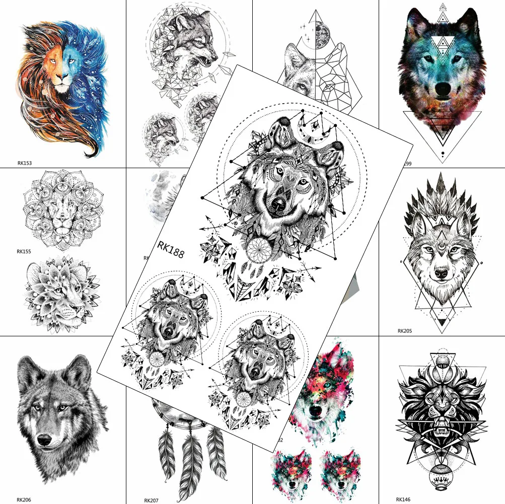 

Black Totem Dot Pattern Wolf Temporary Tattoos Body Art Arm Legs Chest Tattoos For Men Fake Waterpoof Realistic Sheets Sticker