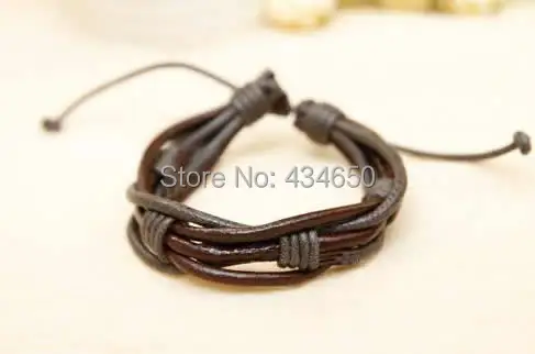 Free shipping!!!Cowhide Bracelet 2014 Fashion with Wax Cord & Leather adjustable mixed colors nickel lead cadmium free | Украшения и