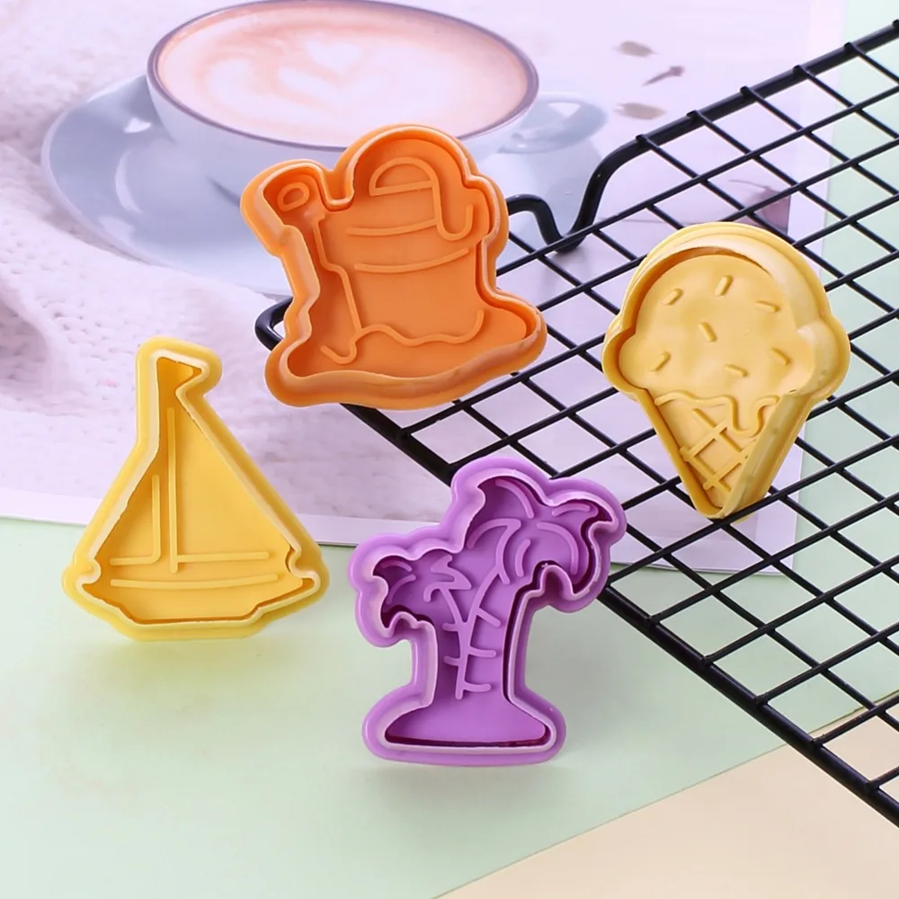 Facemile 4Pcs Fondant Plunger Cutter Cake Gift Ice cream Sailboat Sand Buckets Cookie Mold Decorating tool 03103 | Дом и сад