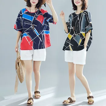 2019 Summer New National Style Printing Short-sleeved Large Size T Shirt Female Loose Cotton Linen Women T Shirt
2019 Summer New National Style Printing Short-sleeved Large Size T Shirt Female Loose Cotton Linen Women T Shirt