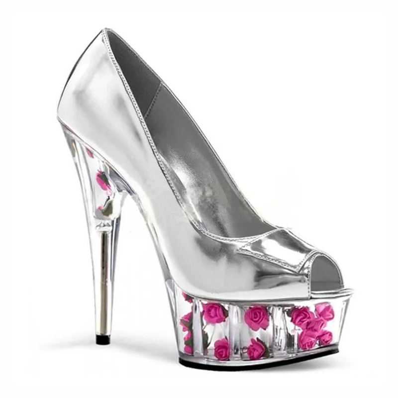 15cm sexy High-Heeled Shoes With Romantic Crystal Rose silver/ Bride Wedding Shoes 6 Inch Beautiful Flowers Platforms Shoes
15cm sexy High-Heeled Shoes With Romantic Crystal Rose silver/ Bride Wedding Shoes 6 Inch Beautiful Flowers Platforms Shoes