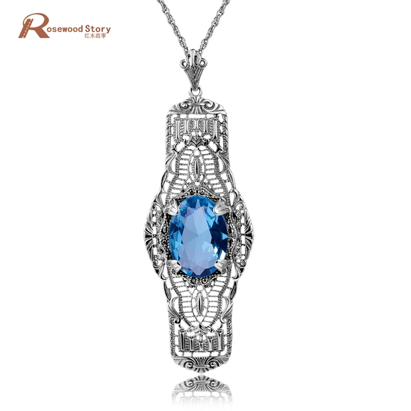 Hot Sale Handmade Charm 100% Pure 925 Sterling Silver Vintage Pendant Necklaces Sky Blue CZ Stone For Women Jewelry Friend Gift 
Hot Sale Handmade Charm 100% Pure 925 Sterling Silver Vintage Pendant Necklaces Sky Blue CZ Stone For Women Jewelry Friend Gift