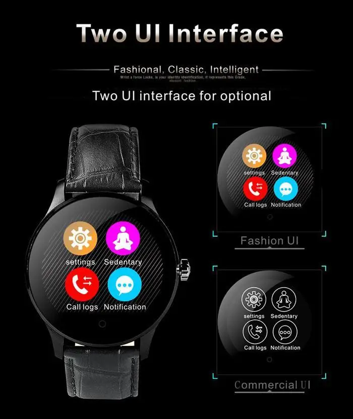Metal Smart Watch Fitness tracker Heart Rate Monitor Compatible Android IOS Phone Remote Camera Round super slim Waterproof K88H
Metal Smart Watch Fitness tracker Heart Rate Monitor Compatible Android IOS Phone Remote Camera Round super slim Waterproof K88H