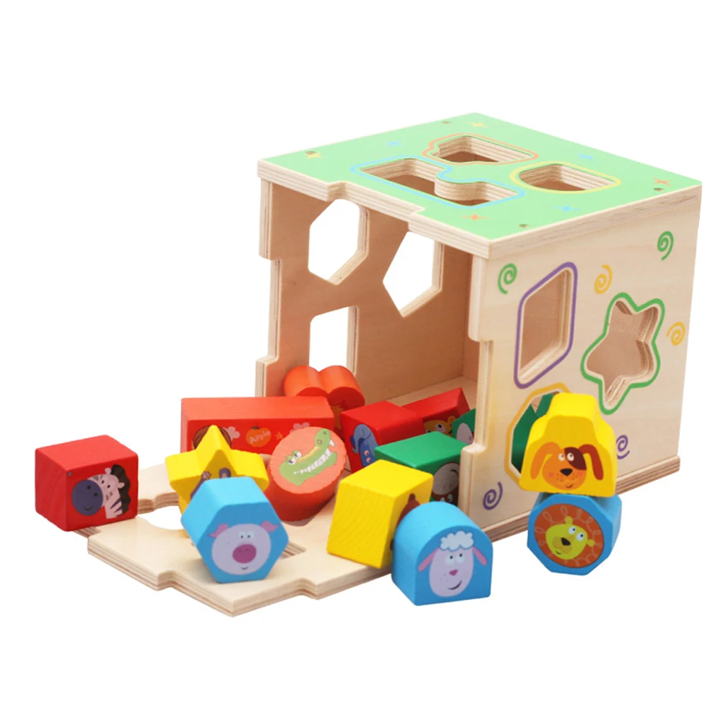 Kids Cute Animal Shape Sorting Cube Wooden Educational Montessori Toys Gift