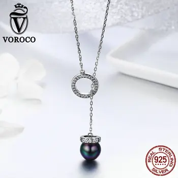 VOROCO 925 Sterling Silver Long Pendant Chain Black Pearl Round Necklace Fashion Style Fine Jewelry Gift Women collares BKN200
VOROCO 925 Sterling Silver Long Pendant Chain Black Pearl Round Necklace Fashion Style Fine Jewelry Gift Women collares BKN200