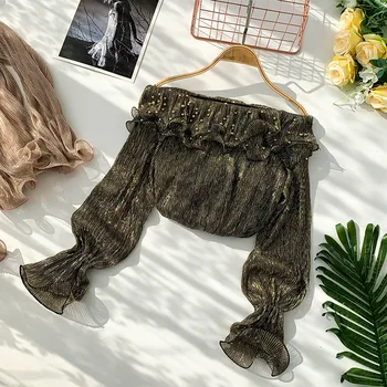 Dew shoulder slash neck solid color summer LONG flare sleeve women 2019 neck Korean slim sexy women bottoming blouse top
Dew shoulder slash neck solid color summer LONG flare sleeve women 2019 neck Korean slim sexy women bottoming blouse top