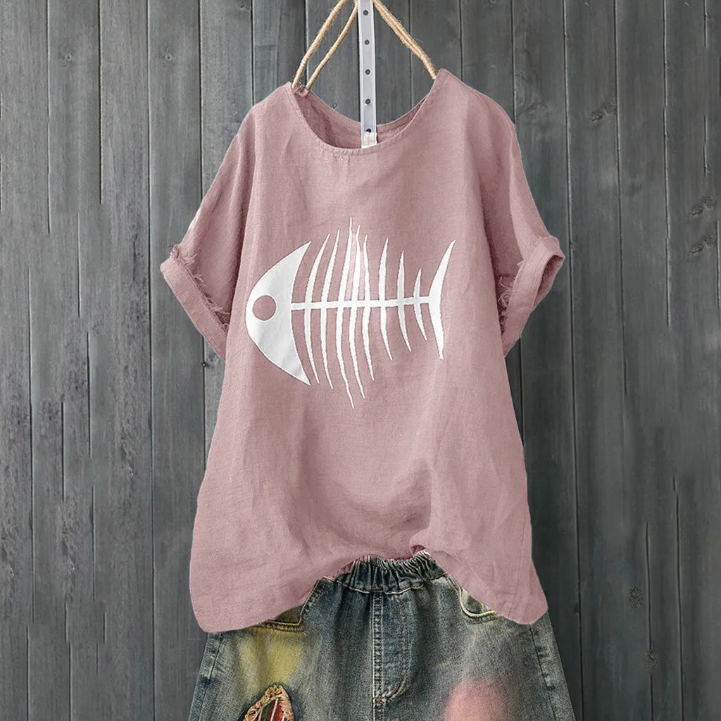 Plus Size Summer Fashion Funny Fish Bone Print Blouse Loose Tee Tops Female Women's Short Sleeve Shirt Blusas Femininas Pullover
Plus Size Summer Fashion Funny Fish Bone Print Blouse Loose Tee Tops Female Women's Short Sleeve Shirt Blusas Femininas Pullover