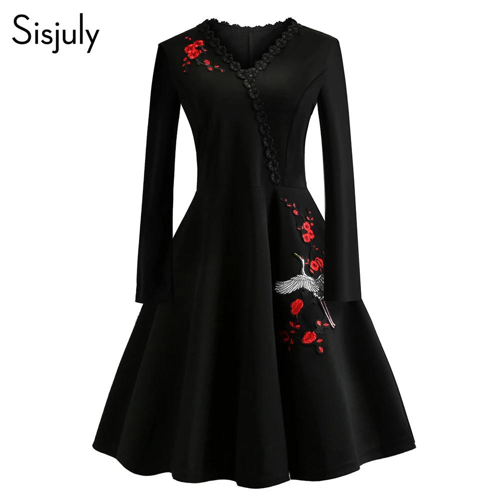 Sisjuly Floral Long Sleeve Black Women Vintage Dress Swing Spring Plus Size 2XL Elegant Party Dresses Female Retro Fancy Dress
Sisjuly Floral Long Sleeve Black Women Vintage Dress Swing Spring Plus Size 2XL Elegant Party Dresses Female Retro Fancy Dress