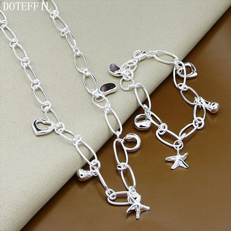DOTEFFIL 925 Sterling Silver Heart/Star/Raindrop Bracelet Necklace Set For Woman Wedding Engagement Party Fashion Charm Jewelry
DOTEFFIL 925 Sterling Silver Heart/Star/Raindrop Bracelet Necklace Set For Woman Wedding Engagement Party Fashion Charm Jewelry