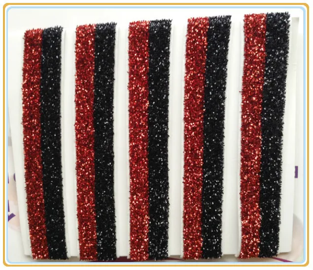 

(Price Negotiated) 5/8" Halloween Elastic Red And Black Stripe Gliter Velvet Ribbon