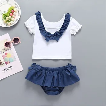 Cute Baby Girls Set White Short Sleeve T-Shirt For Girls White Bow Tops Kids Denim Skirt Girls Set Kids Children Infant Outfits
Cute Baby Girls Set White Short Sleeve T-Shirt For Girls White Bow Tops Kids Denim Skirt Girls Set Kids Children Infant Outfits