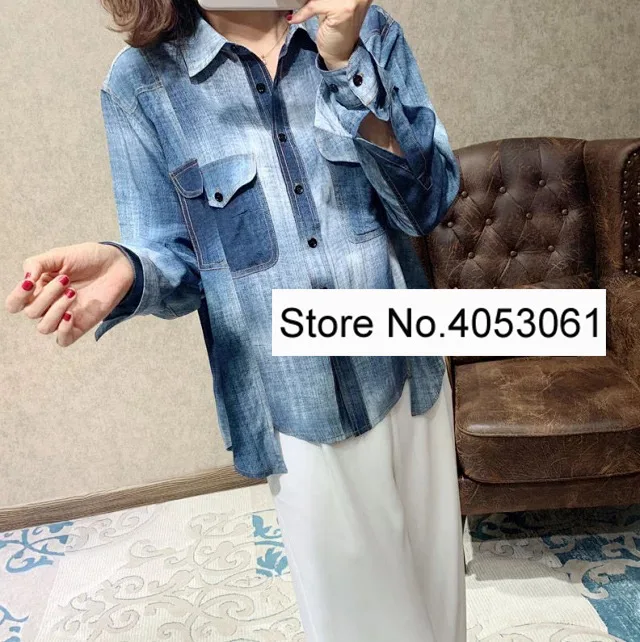 Silk 100% Denim Color Style Shirt Top - 2019ss Women Vintage Long Sleeve Lapel Patchwork Blouse Shirt
Silk 100% Denim Color Style Shirt Top - 2019ss Women Vintage Long Sleeve Lapel Patchwork Blouse Shirt