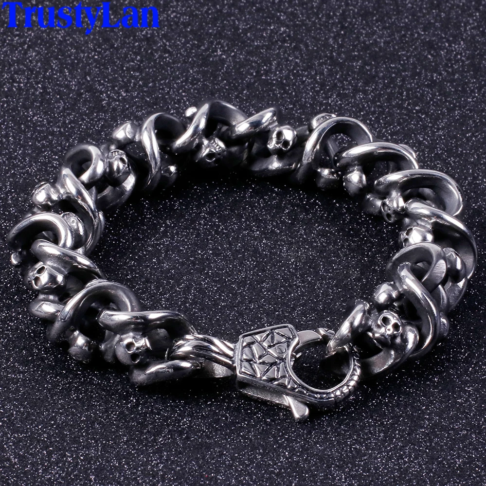 Street Rebel Punk Men Skull Head Bracelet Male Heavy Stainless Steel Link Chain Mens Bracelets Cool Biker Jewelry Best Friends
Street Rebel Punk Men Skull Head Bracelet Male Heavy Stainless Steel Link Chain Mens Bracelets Cool Biker Jewelry Best Friends