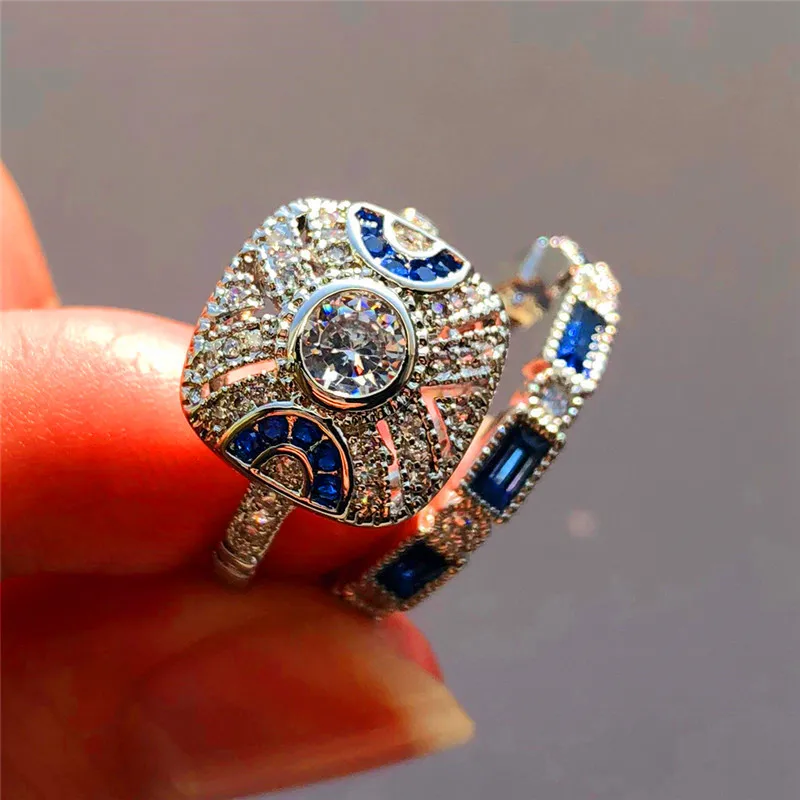 Luxury Female Blue Stone Ring Set Cute Bridal Wedding Rings 925 Sterling Silver Zircon Engagement Rings For Women
Luxury Female Blue Stone Ring Set Cute Bridal Wedding Rings 925 Sterling Silver Zircon Engagement Rings For Women