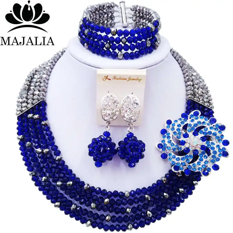Majalia Romantic African Jewelery Set Royal blue silver Crystal Beads Bride Jewelry Nigerian Wedding Jewelry Sets 5CC003
Majalia Romantic African Jewelery Set Royal blue silver Crystal Beads Bride Jewelry Nigerian Wedding Jewelry Sets 5CC003
