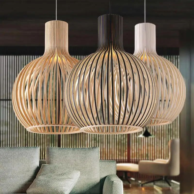 Modern wood E27 bulb pendant lamp norbic home deco living room bird cage pendant Light Fixture